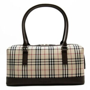 Burberry Nova Check Shoulder Bag Beige Tan Dark Brown Black Canvas Leather